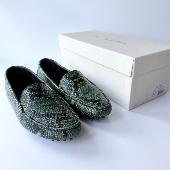 M. Gemi Felize Forest Green Python Snakeskin Embossed Loafers Size 38.5 IT 8 US - Picture 12 of 16